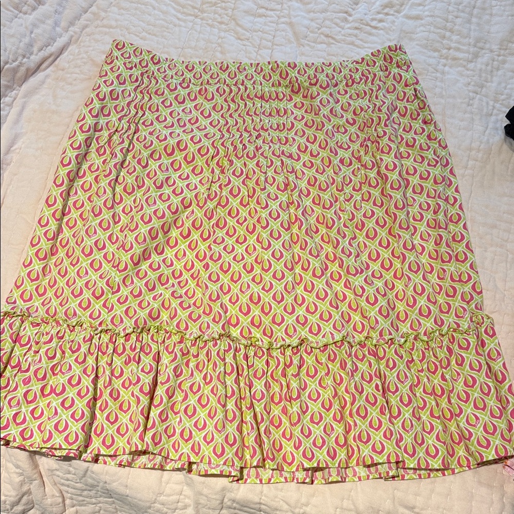 🌴Lilly Pulitzer RARE Vintage Linen Blend Ruffle Skirt Slip Pink Green Collector
